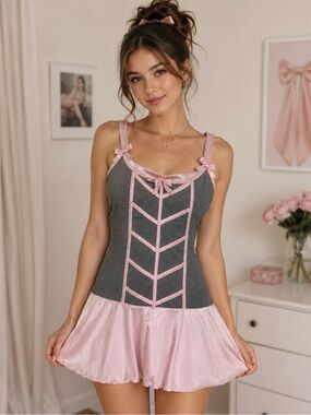 Coquette Women’s Baby Pink / Gray Camisole/ Slip Dress Size P/S